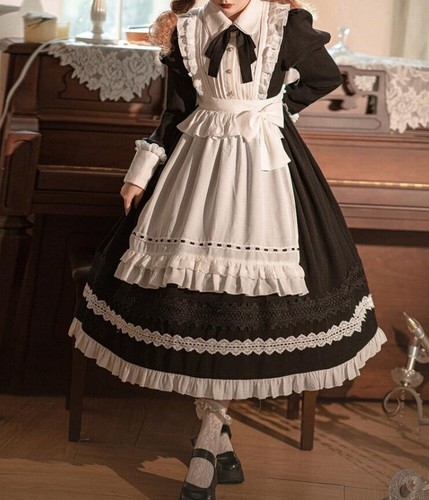 Pre-owned Handmade Custom Made To Order Victorian Black/white Ruffle Lolita Dress Plus 1x-10x L949