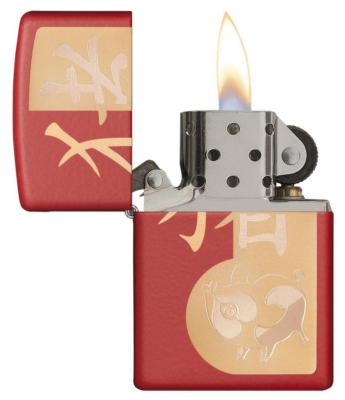 Zippo Windproof Red Matte Year Of The Pig Lighter, 29661, New In Box