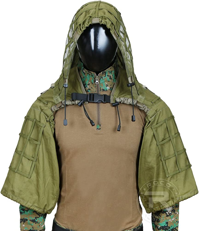 Sniper Ghillie Suit Tactical Viper Hood Top Hunting Airsoft Adjustable Green
