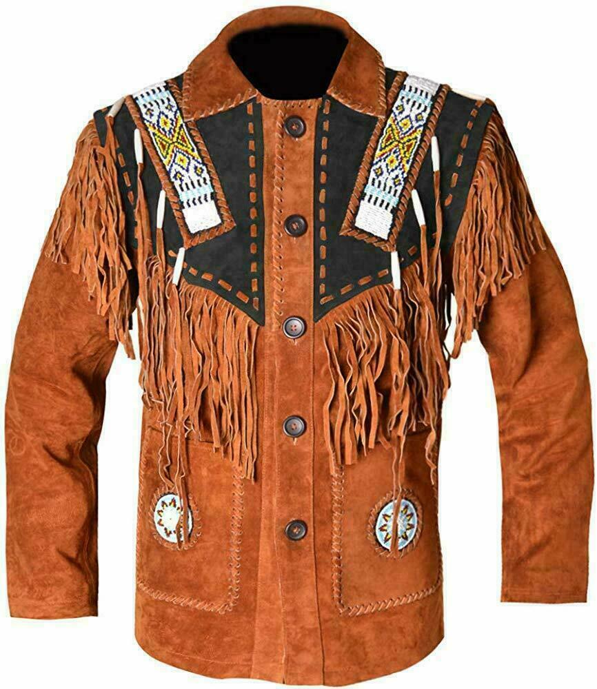 Pre-owned Claw Intl Men's Western Wear Suede Leather Fringe Jacket Beads Sale Price