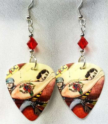 AC/DC Dirty Deeds Done Dirt Cheap Guitar Pick Earrings with Swarovski Crystals