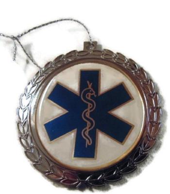EMS EMT CNA Emergency Medical Service SILVER METAL HANGING ORNAMENT 2.5'' NEW