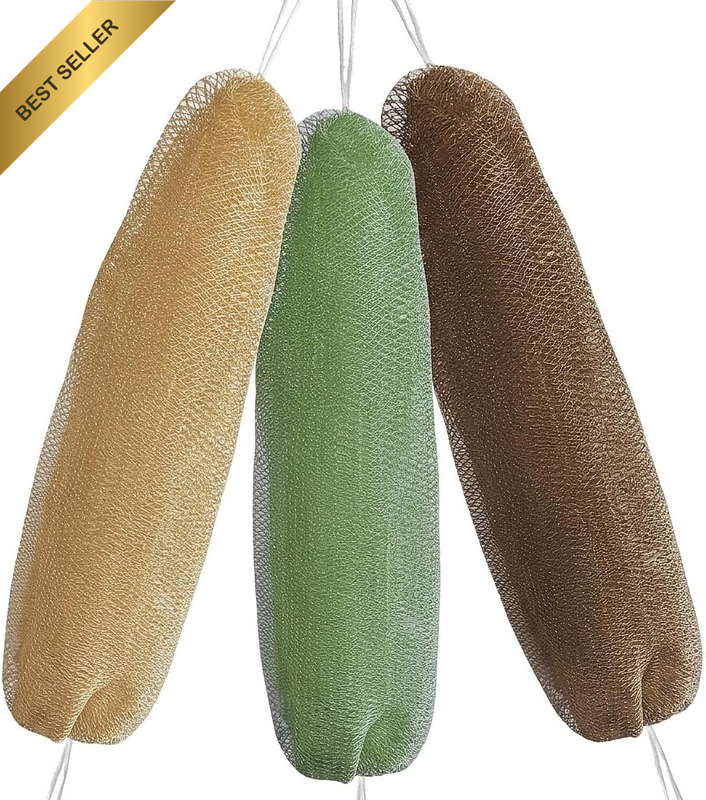 3PCS African Exfoliating Net Sponge Set Long Bath and Shower Body Scrubbers