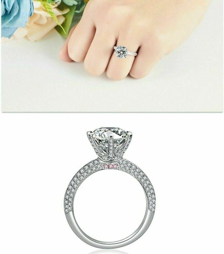 Certified 3.22Ct White Round Moissanite Solitaire Engagement Ring 14K White Gold