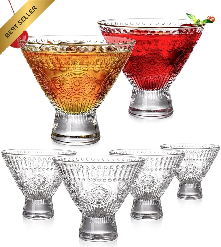 6 Pack Stemless Martini Glasses,Cocktail Glasses,Low-Legged Glass Dessert Cup,Fo