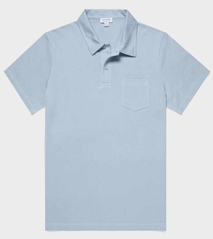 Sunspel - Polo Riviera Manches Courtes Coton Bleu Blue Mist Taille M - Neuf