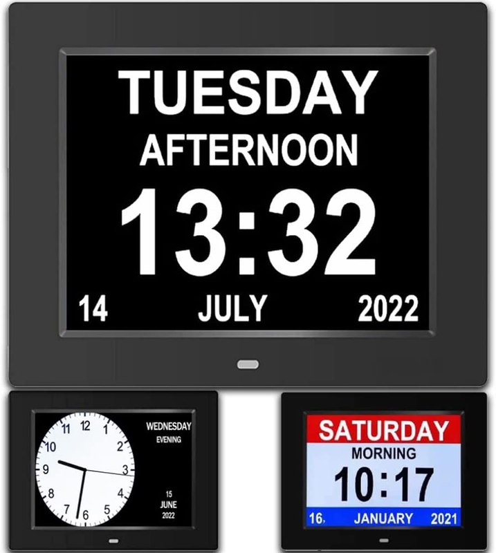 8inch Large Clock with Day and Date for Elderly-3 Colors Display Digital Calenda