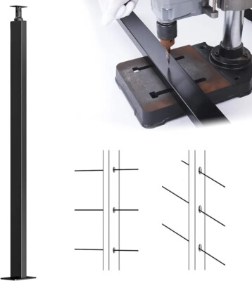 Muzata Cable Railing Post Un-drilled Post Aluminum 36 inch Assembled 2'' X 1''
