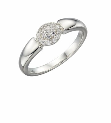 Elements silver graduated band ring with oval pave cz, size L1/2