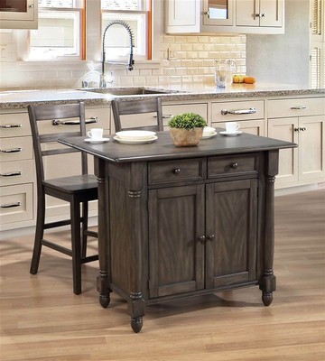 3-Pc Drop Leaf Kitchen Island Set in Weathered Gray [ID 3793220]