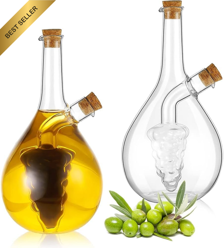 2 Pcs Oil and Vinegar Dispenser, Two-In-One Glass Olive Oil and Vinegar Bottles,