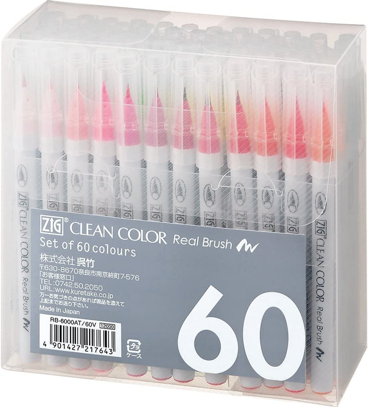 Kuretake ZIG CLEAN COLOR Real Brush 60 Colors Set, Ap-Certif