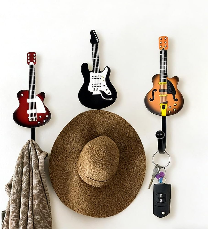 3 Pack Guitar Wall Hooks Vintage Coat Hangers | Heavy Duty Wall Mounted Design,