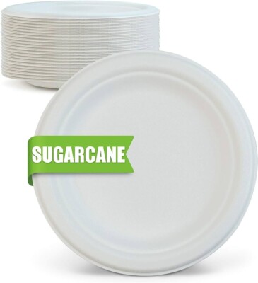 Paper Plates White, 7 inch Disposable Paper Plates, 100% Compostable [144 Pack]