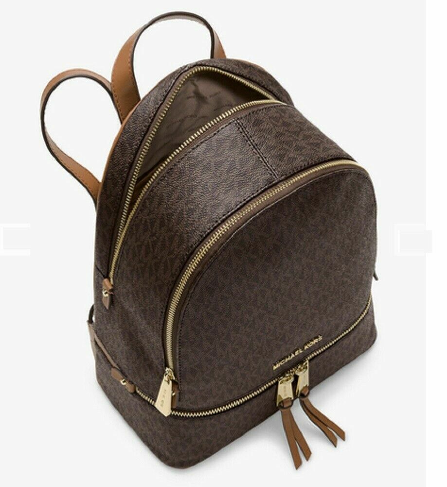 Pre-owned Michael Kors Rhea Medium Mk Signature Backpack Brown Sales