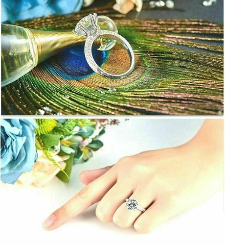 Certified 3.22Ct White Round Moissanite Solitaire Engagement Ring 14K White Gold