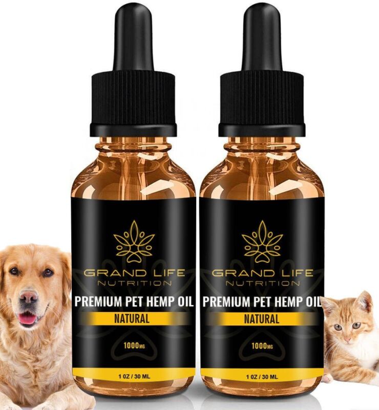 (2-Pack) - Grand Life Nutrition - Organic Pet Hemp Oil for Dogs - 1000mg 