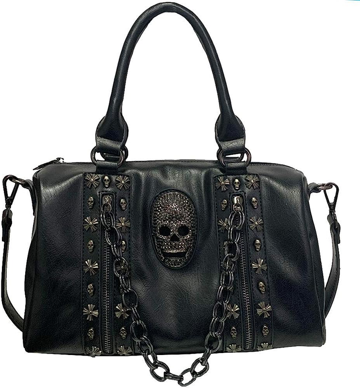 Women'S Skull Chain Handbag & Purse, Gothic Rivet Tote Satchel Shoulder Bag