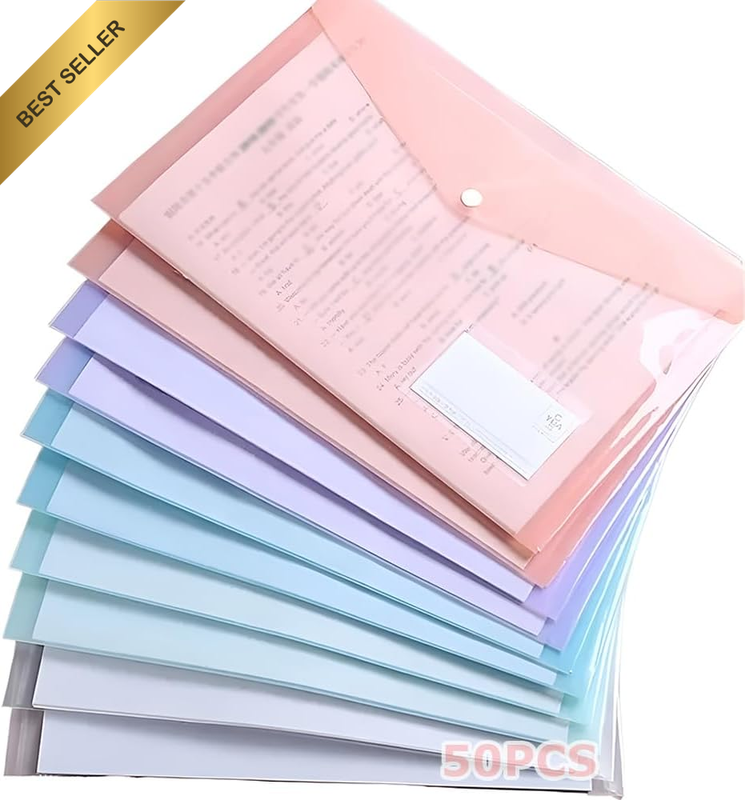 50 Pcs Plastic Envelopes Folders / Document Holders ,Plastic Envelopes & Waterpr