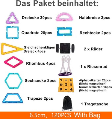 120PCS Blocks Magnetic Building Kinder Spielzeug Magnetische Bausteine Blöcke DE
