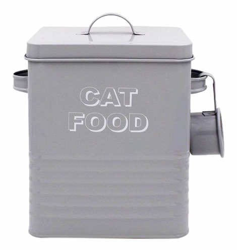 Lesser & Pavey New Sweet Home Cat Food Tin with Scoop, Metal, Grey, 18 x 15 x 25