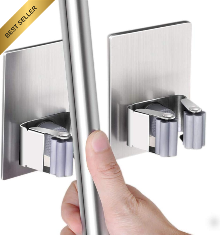 Mop Broom Holder Organizer, 2 Pcs Self Adhesive Wall Mounted Mop Organizer Stora