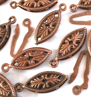 10 Antique Copper Fish Hook Clasps Filigree Horse Eye Oval Fishhook 20x6mm