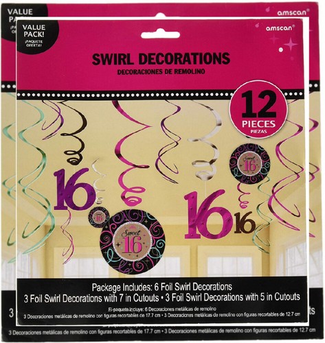 Sweet 16th Party Hanging Decor 3/'s Decoration 16 Sixteen