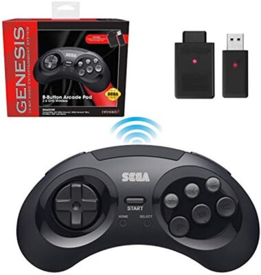 Retro-Bit 2.4 GHz Wireless Controller 8-Button Sega Genesis Original/Mini Black