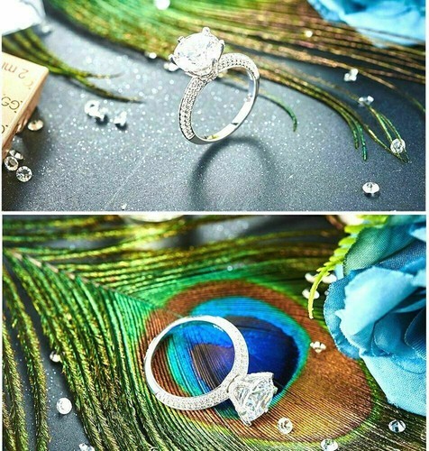 Certified 3.22Ct White Round Moissanite Solitaire Engagement Ring 14K White Gold