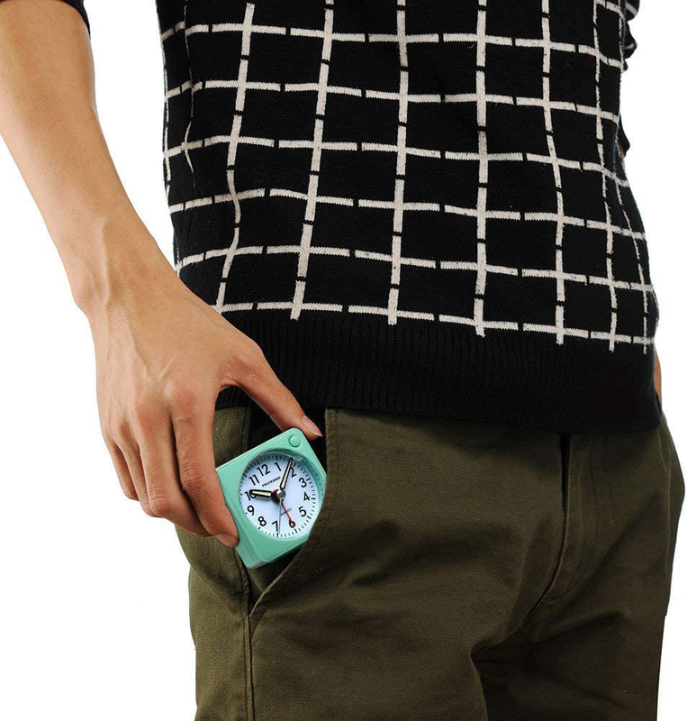 Peakeep Travel Alarm Clock - Silent, Battery, Snooze, Light, Quartz, Aquamarine