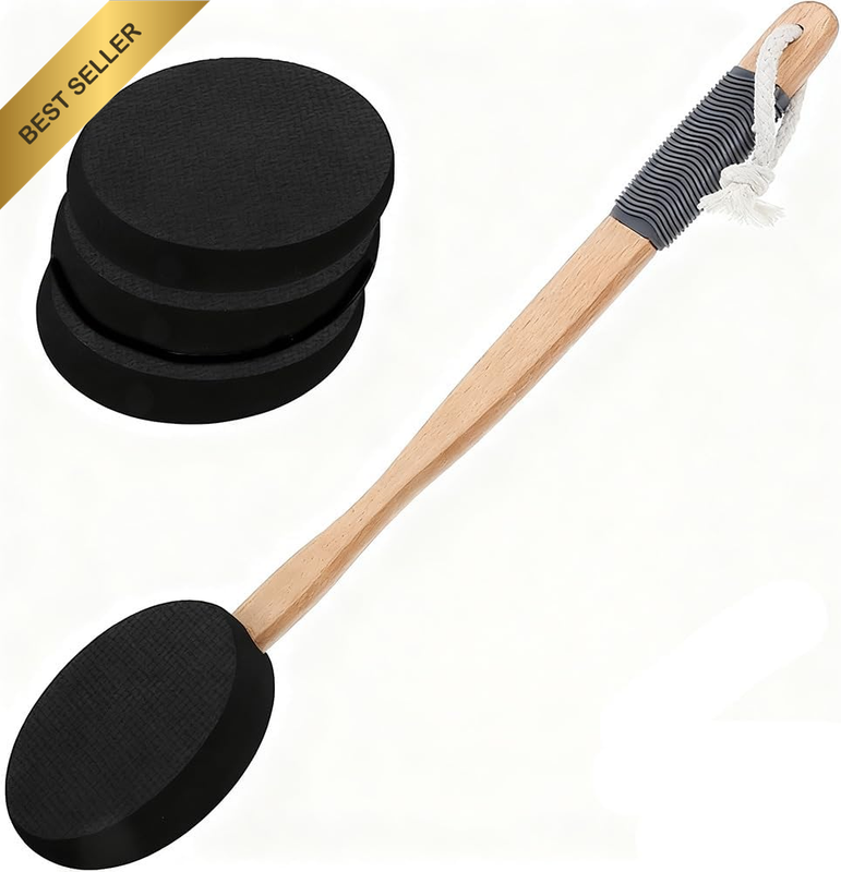 Lotion Applicator with 4 Replaceable Brush Heads, Shower Brush with Long Handle,