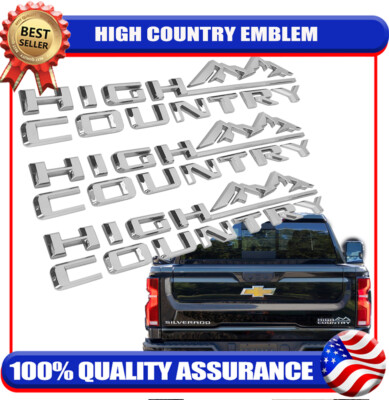 3pcs 3D Gloss Chrome High Country Emblem Fender Badge Tailgate For Silverado