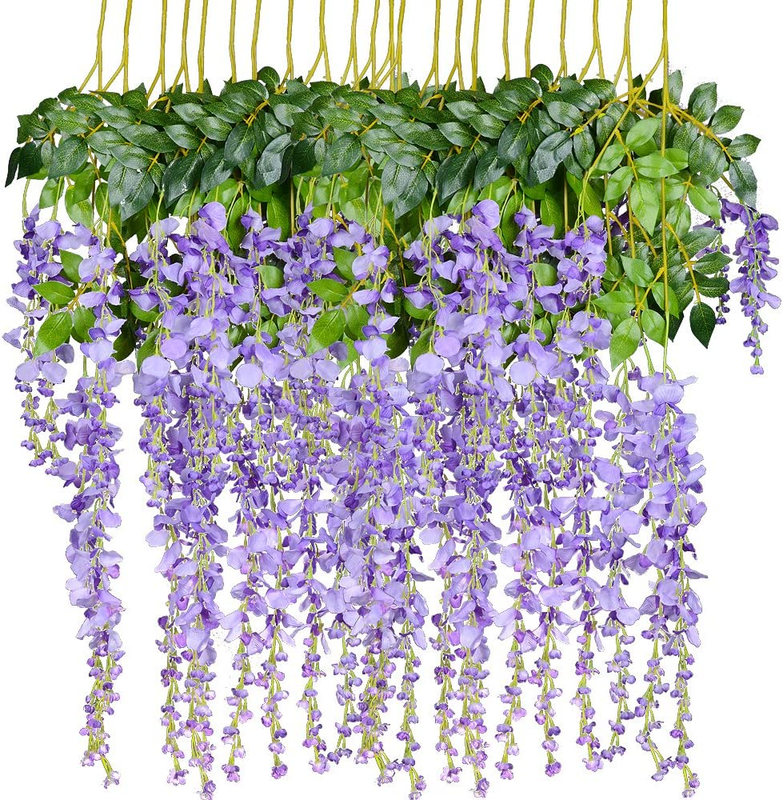 12 Pack 3.6 Feet Purple Artificial Fake Wisteria Vine Ratta Hanging Garland Silk Flowers String Home Party Wedding Decor 