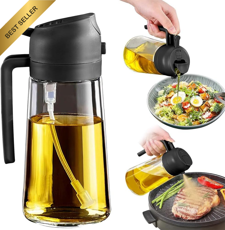 2-In-1 Glass Olive Oil Sprayer and Dispenser, 470Ml Oil Spray Bottle for Cooking