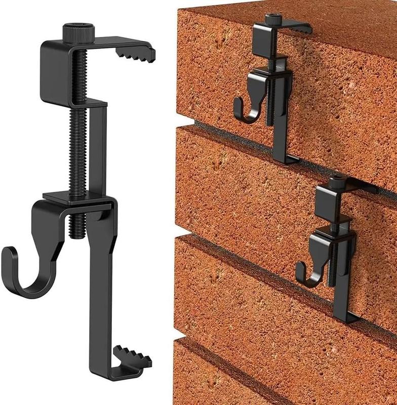 6 Pack Brick Clips Adjustable Brick Hooks Black | No-Drill Wall Hanger for Brick