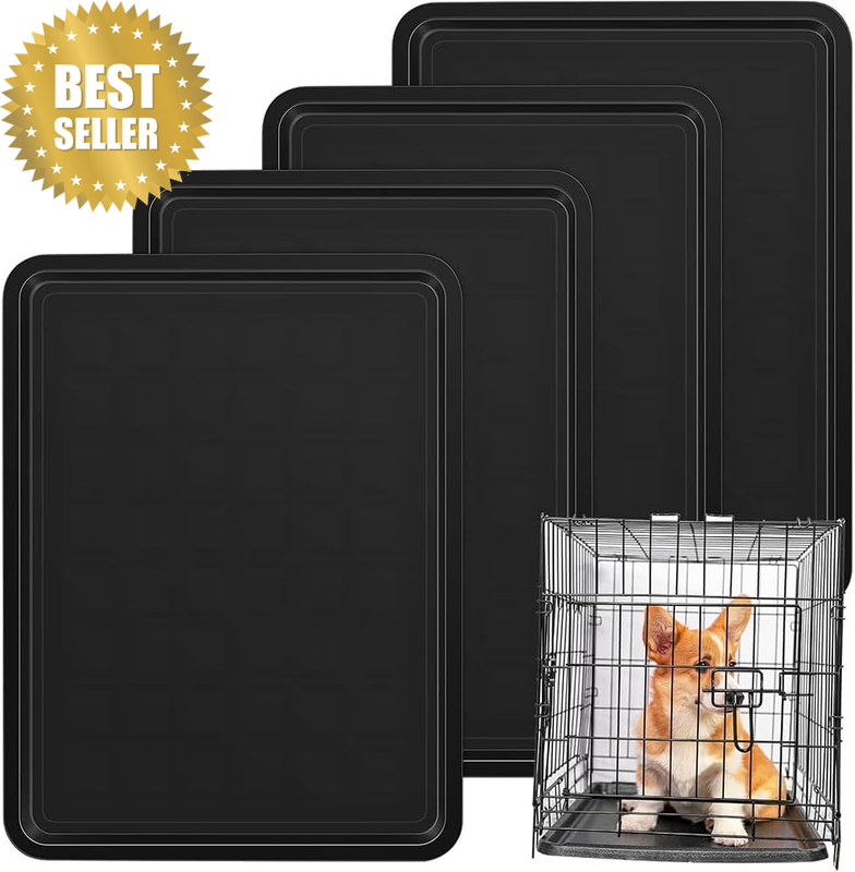 4 Pcs Dog Crate Tray, Black Plastic Bottom Floor Liners, Pet Cage Tray, Cat Poop
