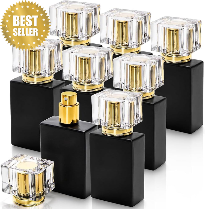 8-Pack Black Refillable Perfume Bottles, 30Ml Portable Square Empty Glass Spray