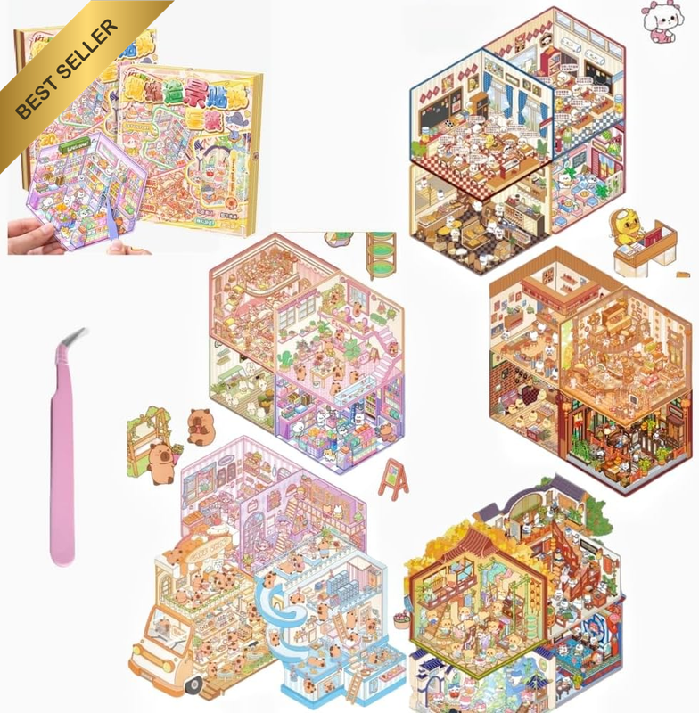 20 Sets 3D Stickers Scene Version 1.0 Box,Diy Miniature House Sticker with Tweez