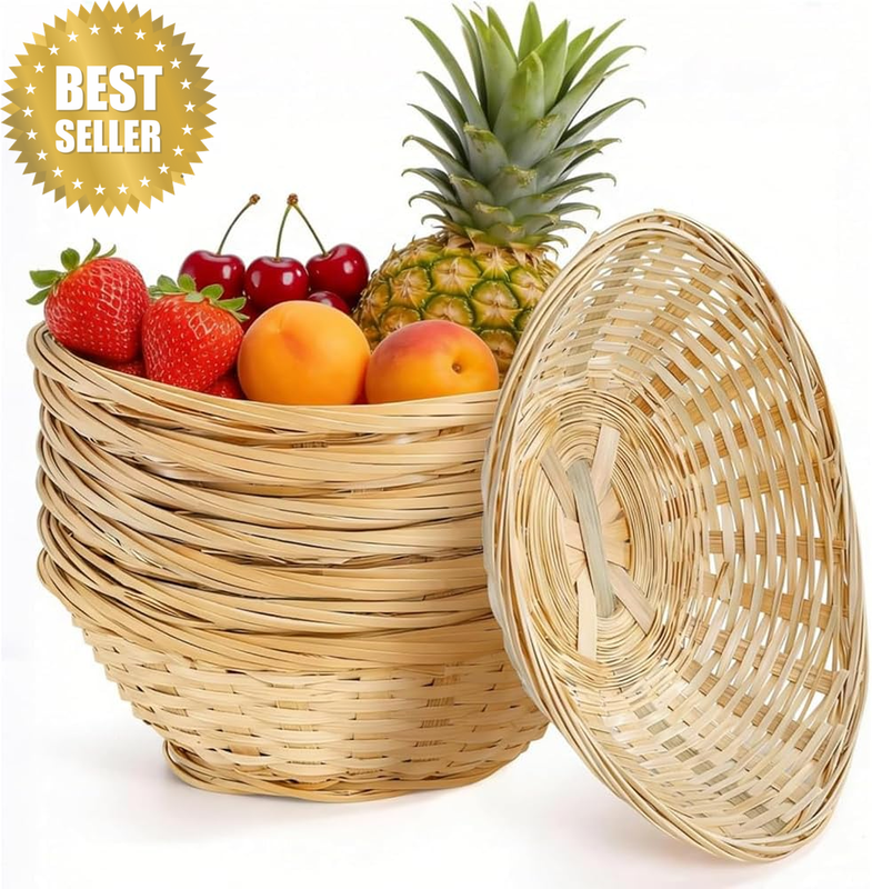 8 Pack Bamboo Bread Basket, Oval Stackable Bamboo Woven Food Serving Storage Bas