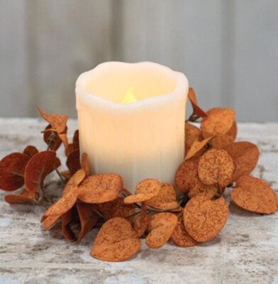 3-1/2'' Burnt Orange Penny Leaf Floral Candle Ring Wreath Decor Accent
