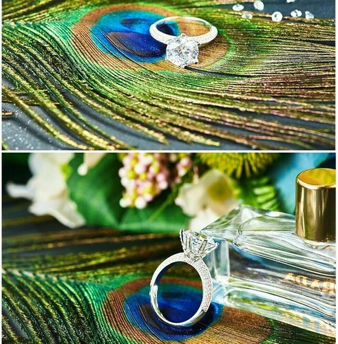 Certified 3.22Ct White Round Moissanite Solitaire Engagement Ring 14K White Gold