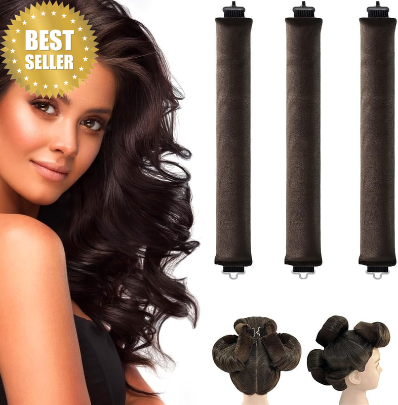 3PCS Heatless Hair Curler, Flexi Rod, for All Hair Types, Includes Brown, Black,