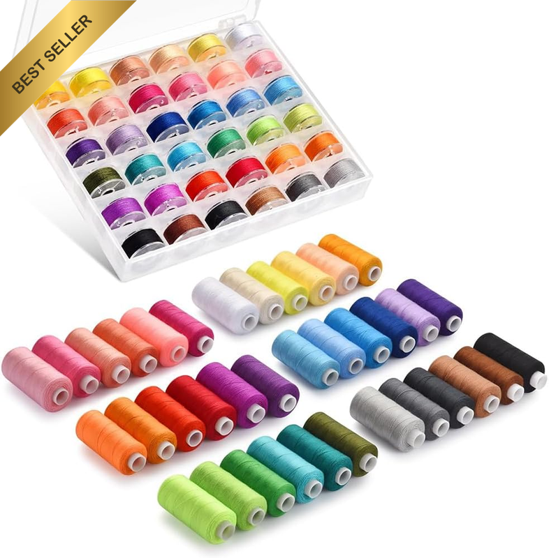 Sewing Thread 72Pcs Kit, 36 Colors Polyester Thread with Prewound Bobbins, 400 Y