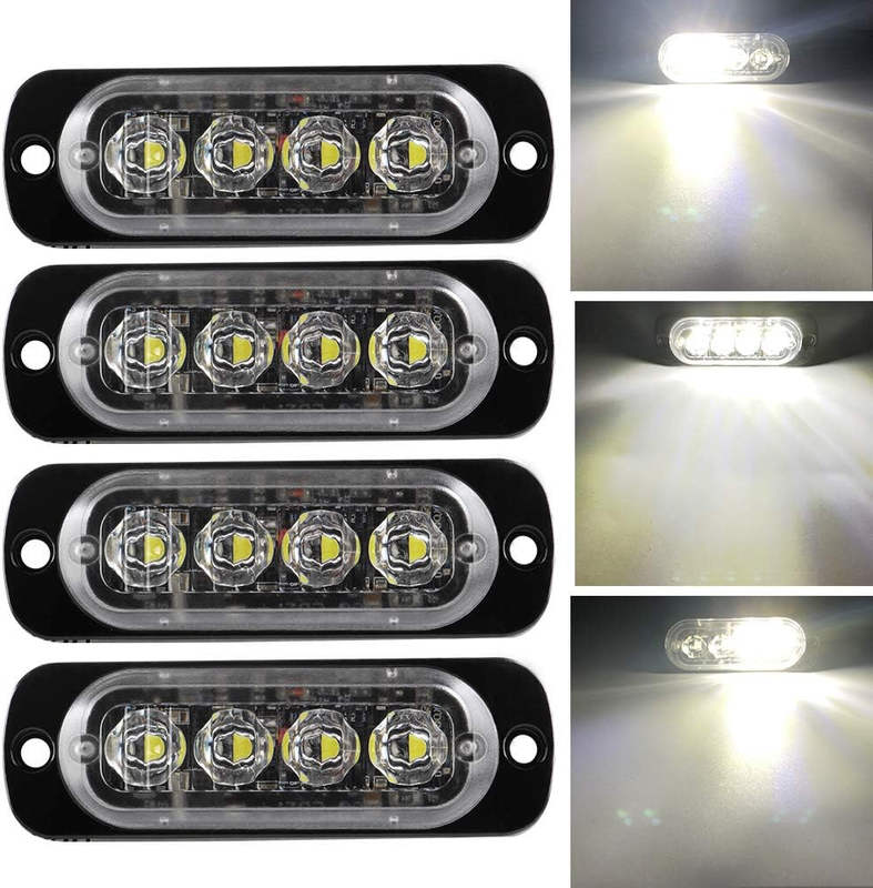 4Pcs Ultra Thin 4LED Emergency Strobe Lights Universal Surface Mount 12-24V