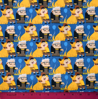 Up Up! Fabric - HALF YARD - 100% Cotton - Quilting Disney Dug Russell Carl Blue