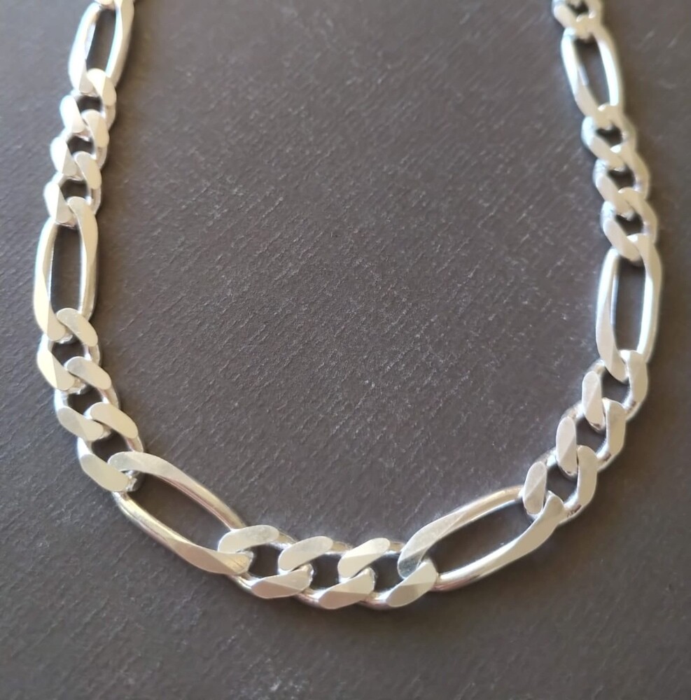 Pre-owned Handmade Mens 925 Sterling Silver Figaro Link Chain Necklace Solid Handcrafted 97gr 24"