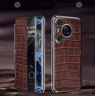 Genuine Leather Cover Smart View Window Flip Case For Huawei Pura 70/70+/Ultra 