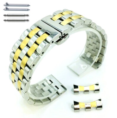 Two Tone Metal 5 Beads Quick Release Curved End Stainless Steel Watch Band 7065