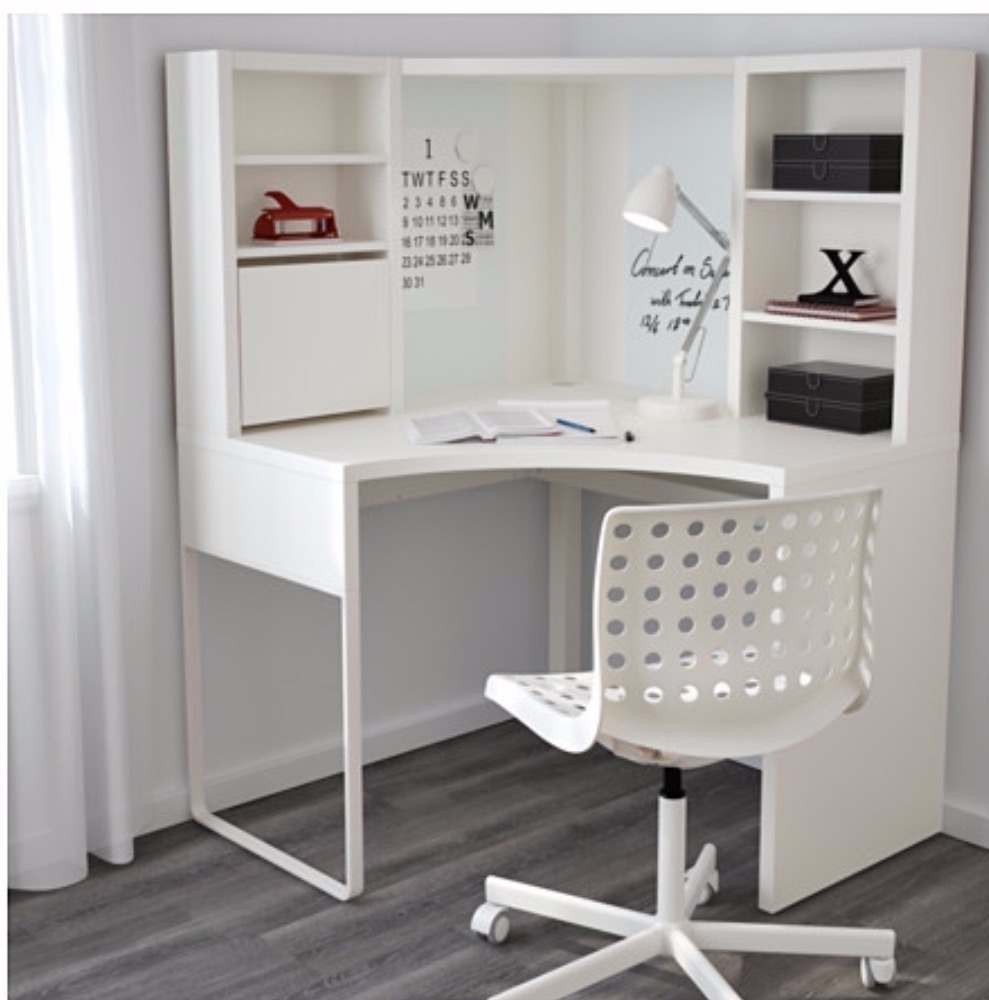 IKEA White MALM Corner Desk, Drawer Units, Bookcase and Swivel Chair